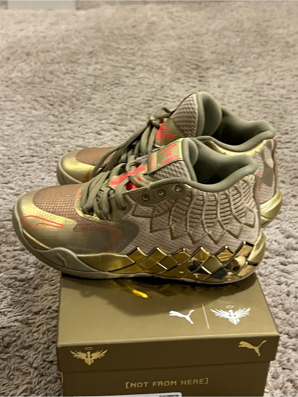 Puma gold and orange Basketball Shoes with Lotus Accents